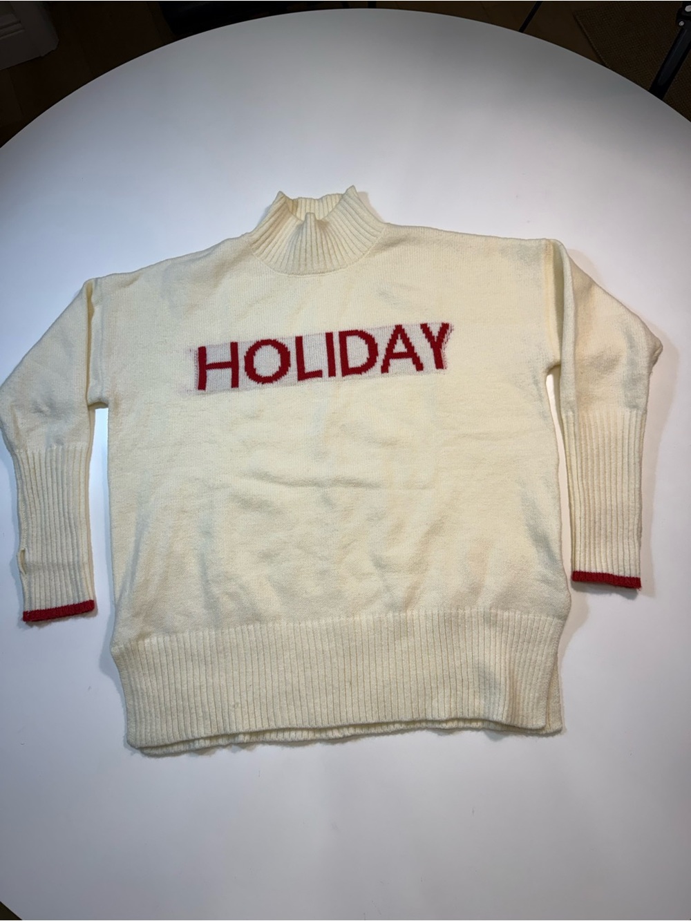 Elan Cream Cowlneck Sweater with Red 'HOLIDAY' Lettering - Picture 2 of 6